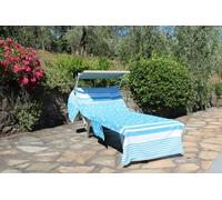 Vico Casa® Telo Mare per Lettino con elastici 75x195cm in cotone, modello Fishy turchese, con 2 tasche laterali e cuscino con zip/Telo lettino da piscina con sacca, certificato OEKO-Tex