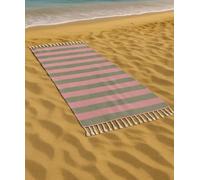 Vico Casa® Telo mare VERSILIA grande 90x200cm, asciugamano mare in cotone con disegno a righe/Telo spiaggia, piscina, sauna/Corallo e Verde