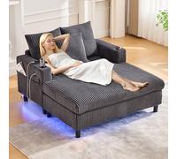 VICONELISE Ampia e morbida chaise longue con portabicchieri laterali, porte USB e illuminazione ambientale a LED integrata, perfetta per il soggiorno, la camera da letto o la veranda