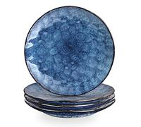 vicrays Piatti Piani, 4 Pezzi, 26,7 cm, Microonde, Forno, Lavabili in Lavastoviglie, Resistenti ai Graffi, Porcellana a Coste Adatto per Bistecca, Pasta, Pizza, Casa, Feste (Blu)