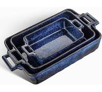 VICRAYS,Set da forno in ceramica, in porcellana, rettangolare, teglia per lasagne, teglia da forno, casseruola per cucina, cena per torte, banchetti e uso quotidiano, 45.3x20.7 cm, colore: blu