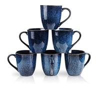 vicrays Set di 6 tazze da caffè, 350 ml, in ceramica, per uomini e donne, uniche tazze smaltate con manico, per caffè, tè, latte, cacao, cereali (blu)