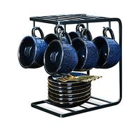 VICRAYS - Set di 6 tazze da caffè espresso in porcellana da 113 ml, con piattini e supporto in metallo, per tè e caffè, cappuccino latte, colore: blu