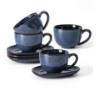 VICRAYS Tazze da cappuccino con piattini, set da 4 pezzi, in ceramica per Au Lait, doppio colpo, latte, caffetteria, moka, tè (blu stellato)