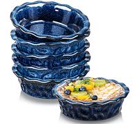 vicrays Teglia in ceramica per cottura - 14 cm piccoli piatti fondi rotondi da 14 cm, mini ciotole da portata, adatta al forno a microonde, per dessert, torta di mele, torta, pizza, set da 6, blu