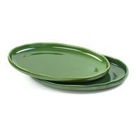 vicrays Vassoio da portata in ceramica - extra large ovale da 36 cm in porcellana, set di piatti da portata lunghi, per feste, ristorante, cibo, carne, sushi, pesce, tacchino, verde