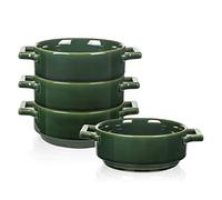 Vicrays Zuppe in ceramica con manici, 680,4 g di porcellana per zuppa di cipolle francese, cereali, stufato di manzo, freddo, pasta, torte, forno a microonde e forno, set di 4 (verde)