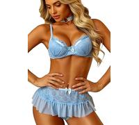 VicSec Completi Intimi 3 Pezzi da Donna Elegante Set Intimo in Pizzo con Reggiseno Minigonna Perizoma, Babydoll Sexy Canotta con Spalline Pigiama Corto Loungewear Sensuale Scollo V Camicia da Notte