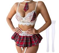VicSec Costume da scuola da donna, per cosplay, per studenti, uniforme, sexy, da donna, con mini gonna a pieghe, biancheria intima, 2 pezzi (stile A, L)