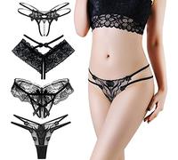 VicSec Perizoma in Mesh Sexy Semitrasparente da Donna Perizoma Soft Lace Tanga Ricamo in Pizzo Sexy a Vita Bassa Mutande Confezione da 4 T Back Strappy String Confortevole Cotone Thongs Slip