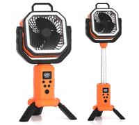 Vicsoon Ventilatore portatile ricaricabile con supporto, 20000 mAh, alimentato a batteria, ventilatore da campeggio con lanterna LED e telecomando, senza fili, 4 velocità di vento, timer per tenda da