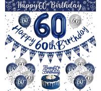 VICTERR Decorazioni Compleanno 60 Anni Uomo: Palloncini Blu e Argento, Striscione di Buon Compleanno, Decorazioni Festa 60 Anni Uomo