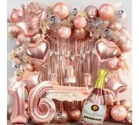 VICTERR Set di decorazioni per il 16° compleanno per ragazze, oro rosa, 16 pezzi, con festone di compleanno, palloncini, striscione Happy Birthday