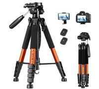Victiv Treppiede per Fotocamera 182 cm Treppiede in Alluminio da Viaggio Treppiede Leggero e Compatto con Testa Girevole a 3 Vie per Riprese Panoramiche a 360 per DSLR YouTube Living Vlog -Arancia