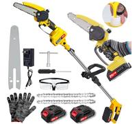 Victoam Tasto alto a batteria 2 in 1, motosega da 6 pollici e tostapane elettrico con batteria da 2 batterie da 2,0 ah, asta di scorrimento fino a 1,72 m, motore senza scopo, pulsante elettrico per