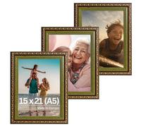 Victor Cornice Antica Chagall in Verde Marrone in 15x21 cm (A5) - Set da 3 - Decorative Vintage - adatta per Certificati - Cornice Marrone 15x21