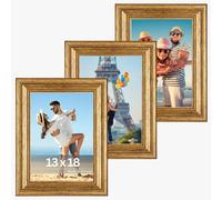 Victor Cornice Goya in Oro Set da 3 in 13x18 cm - Striscia: 31x19mm - in stile Vintage con vetro acrilico infrangibile - Cornice 13x18 Oro