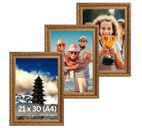 Victor cornice portafoto “Rubens” marrone oro 21x30 cm set da 3 - profilo: 30 x 20 mm - stile barocco antico - vetro vero - decorazione per la casa