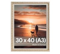 Victor Cornice Vintage Rubens in 30x40 cm (A3) Oro Beige - Striscia: 30x20mm - Vero Vetro - Barocca - Antica - Cornice 30x40 Vintage