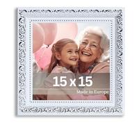 Victor Rubens Cornice portafoto, 15 x 15 cm, bianco e argento, telaio: 30 x 20 mm, con vero vetro, stile barocco vintage, quadrata