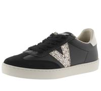 victoria Sneaker Berlin Ciclista Effetto Pelle Pompata & Logo Glitterato & Punta in Crosta di Pelle 1126198 per Donna Negro 38