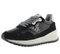 victoria Sneaker Viento Nylon Metallizzato & Logo Glitterato & Pezzi in Crosta di Pelle Abbinati & Suola Dentata 1157102 per Donna Negro 38