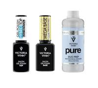 Victoria Vynn Gel Polish Bundle: Top Hybrid Easy 8 ml, Pure Duo Prep 1000 ml & Mega Base Clear 15 ml - Kit professionale per la cura delle unghie