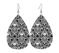 Victorian Goth Gothic Skull Damask Orecchini In Pelle Stampato Pendenti Moda Orecchini Per Feste Tutti I Giorni