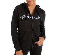 Victoria's Secret Felpa da donna ROSA con zip e logo (XS-XXL), Logo Script Sfocatura Nero Puro, Small