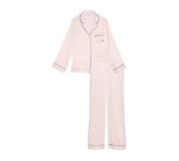Victoria's Secret Set pigiama in raso, camicia e pantaloni a maniche lunghe con bottoni, indumenti da notte da donna (XS-XXL), Rosa Iconic Stripe (New Look), S