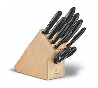 VICTORINOX Ceppo Coltelli Swiss Classic in Legno, 9 Pezzi, con 8 Coltelli e 1 Paio di Forbici Multiuso, Portacoltelli, Legno di Faggio Chiaro