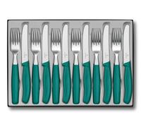 Victorinox Classic, Posate professionali, 12 pezzi, Lama extra seghettata, a forma di onda, 11 cm, Acciaio inossidabile, Verde
