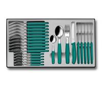 Victorinox Classic, Posate professionali, 24 pezzi, Lama extra affilata, Bordo seghettato, 11 cm, Acciaio inossidabile, Verde