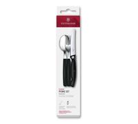 Victorinox Classic, Posate professionali, 3 pezzi, Lama extra-affilata, tagliente a forma di onda, 11 cm, Acciaio inox, nero