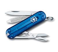Victorinox, Classic SD, Coltellino Svizzero, Originale, Multiuso, Campeggio, 7 Funzioni, Lama, piccola, Lima per unghie, Blu Trasparente
