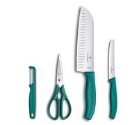Victorinox Classic Set da Cucina, 4 Pezzi, Inclusi Pelapatate, Forbici, Coltello Santoku e Coltello da Pomodoro, Lame Affilate, 7-17 cm, Manici in Plastica, Verde