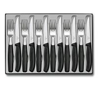 Victorinox Classic, set di posate da 12 pezzi, per sei persone, composto da 6 coltelli da bistecca e 6 forchette, nero