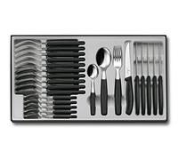 Victorinox Swiss Classic, set di posate da 24 pezzi, composto da coltelli da carne, forchette, cucchiai e cucchiaini, nero