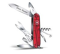 Victorinox Coltello da Tasca Scalatore con Richiesta Incisione Auf der Lama I Regalo per Uomini Donne I per Compleanno I Svizzero Personalizzato con 14 Funzioni 1.3703
