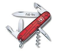Victorinox Coltello da Tasca Spartano con Richiesta Incisione Auf der Lama I Regalo per Uomini Donne I per Compleanno I Svizzero Personalizzato con 12 Funzioni 1.3603 - Rosso Trasparente, 84x23x13mm