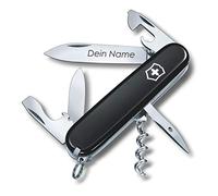 Victorinox Coltello da Tasca Spartano con Richiesta Incisione Auf der Lama I Regalo per Uomini Donne I per Compleanno I Svizzero Personalizzato con 12 Funzioni 1.3603 - Nero, 84x23x13mm