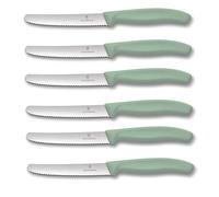 Victorinox Coltello da tavola Swiss Classic | 6 pezzi | verde chiaro | taglio ondulato extra affilato | Swiss Made | ideale anche come coltello per panini