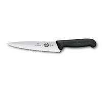 Victorinox Fibrox - Coltello da cucina con lama ondulata, largo, universale, per carne, verdura e frutta, 19 cm, lama dritta, in acciaio inox, colore: Nero