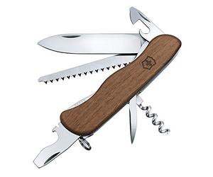 Victorinox Forester Wood Coltello Svizzero Multiuso Campeggio 10 Funzioni | Ideale per outdoor e boschi, include seghetto per legno e lama bloccabile, manico in noce ergonomico, Prodotto in Svizzera