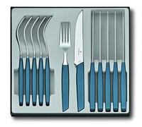 Victorinox Swiss Modern, set di 12 posate composto da coltelli da bistecca affilati e forchette in acciaio inox, blu