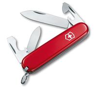 Victorinox Recruit Coltellino Svizzero Multiuso da Campeggio 10 Funzioni | Coltello tascabile ideale per EDC e outdoor con lama grande, apriscatole, cacciavite e spelafili, 84 mm, rosso, Prodotto in