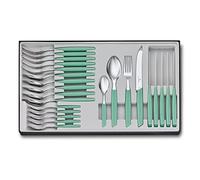 VICTORINOX Set da Tavola Swiss Modern per 6 Persone, 24 pezzi, incl. Coltelli Affilati a Filo Ondulato, Impugnature Sintetiche, Verde Menta