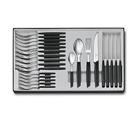 VICTORINOX Set da Tavola Swiss Modern per 6 Persone, 24 pezzi, incl. Coltelli da Bistecca Affilati a Filo Ondulato, Impugnature Sintetiche, Nero