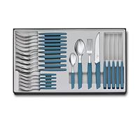 VICTORINOX Set da Tavola Swiss Modern per 6 Persone, 24 pezzi, incl. Coltelli da Bistecca Affilati a Filo Ondulato, Impugnature Sintetiche, Blu Fiordaliso