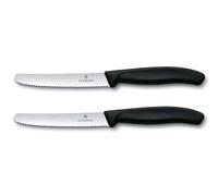 Victorinox Set di 2 coltelli da cucina (11 cm, lama ondulata extra affilata, coltello da tavola, manico ergonomico, lavabile in lavastoviglie), colore nero, confezione da 2 pezzi